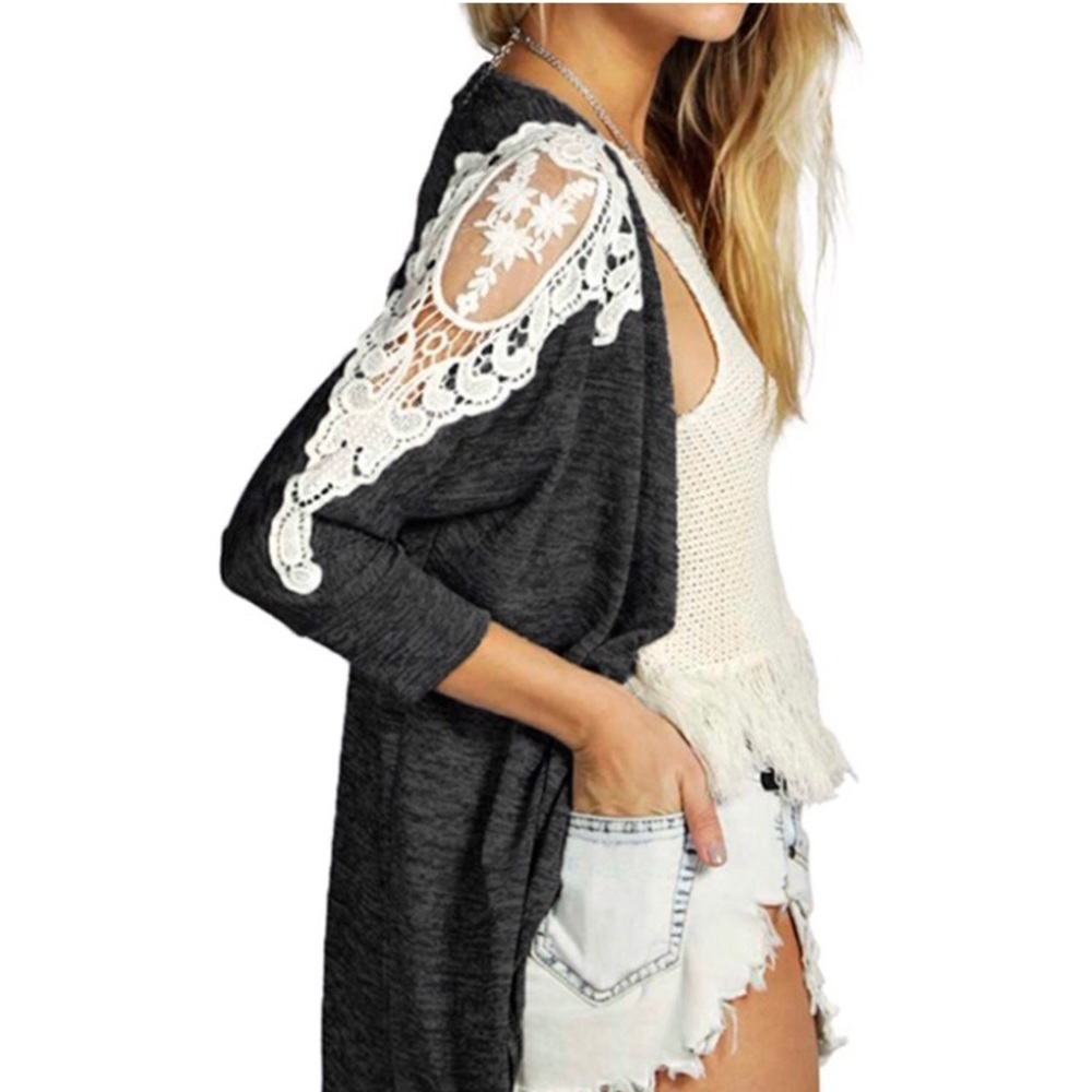 🤗ADORABLE DARK GRAY CROCHET SHOULDER CARDI!😍